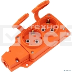 Розетка (колодка) Rexant влагозащищенная с крышкой 2 гнезда COMPACT, с/з, 16А, IP54, каучук, оранжевый, фото4