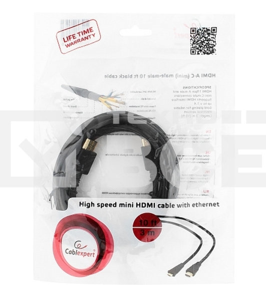 Кабель HDMI-miniHDMI Cablexpert CC-HDMI4C-10, 19M/19M, v2.0, медь, позол.разъемы, экран, 3.0м, черный, пакет
