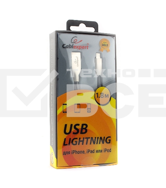 Кабель Cablexpert для Apple CC-G-APUSB01Bk-1.8M, AM/Lightning, серия Gold, длина 1.8м, черный, блистер