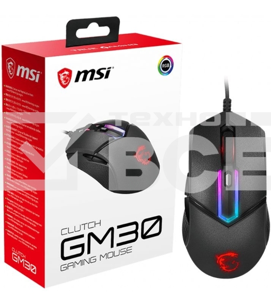 Мышь проводная MSI Clutch GM30 черный, 6200 dpi, USB, кнопки - 6