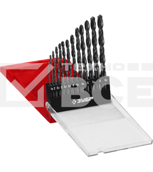 Набор сверл по металлу ЗУБР МАСТЕР 13шт(1.5-6.5мм), сталь Р6М5, класс В