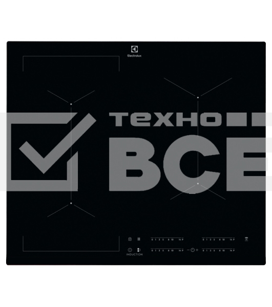Индукционная варочная панель Electrolux на 4 конфорки, cтеклокерамика, мощность: 7200 Вт, независимая установка, слайдерное управление,размеры (ШхГ): 59x52 см