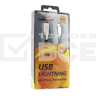 Кабель Cablexpert для Apple CC-G-APUSB01Bk-3M, AM/Lightning, серия Gold, длина 3м, черный, блистер