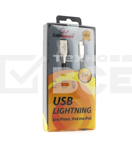 Кабель Cablexpert для Apple CC-G-APUSB01Bk-3M, AM/Lightning, серия Gold, длина 3м, черный, блистер