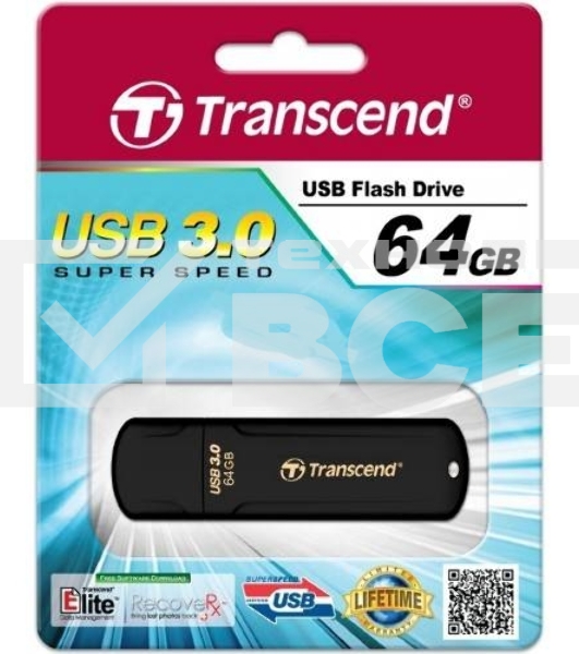 Флешка USB Transcend JetFlash 700 (TS64GJF700), 64Gb, USB 3.0, R/W 70/20, черный