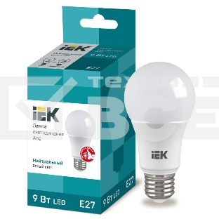Лампа Iek LLE-A60-9-230-40-E27 светодиодная ECO A60 шар 9Вт 230В 4000К E27 IEK