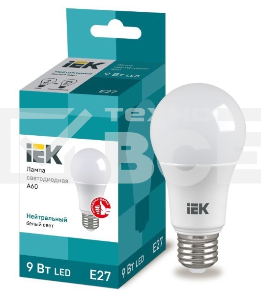 Лампа Iek LLE-A60-9-230-40-E27 светодиодная ECO A60 шар 9Вт 230В 4000К E27 IEK