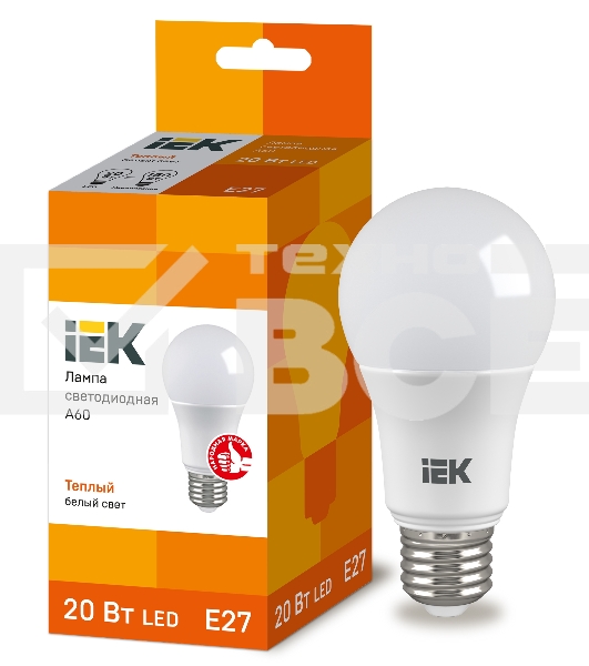 Лампа Iek LLE-A60-20-230-30-E27 светодиодная ECO A60 шар 20Вт 230В 3000К E27 IEK