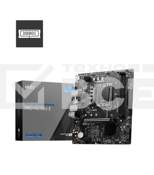 Материнская плата MSI PRO H610M-E, LGA 1700, Intel H610, 2xDDR5, 4xSATA, 1xM.2, 1xPCIe 4.0 x16, 1xPCIe 4.0 x1, 1xHDMI, 1xVGA, 1xRJ45 1Gb, 2xUSB-A 3.2 Gen 1, 4xUSB-A 2.0, 3x3.5мм, 7.1, mATX