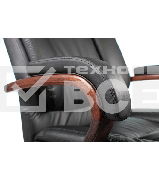 Кресло руководителя Бюрократ T-9925WALNUT/BLACK черный, кожа, крестовина дерево