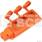 Розетка (колодка) Rexant влагозащищенная с крышкой 3 гнезда COMPACT, с/з, 16А, IP54, каучук, оранжевый, фото4