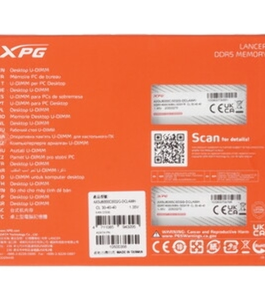 Оперативная память XPG Lancer RGB, DDR5, 64GB (2x32GB), 6000MHz, CL30, DIMM, с радиаторами, RGB, черный