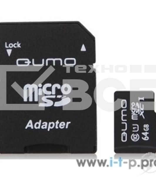 Флэш карта QUMO QM64GMICSDXC10U1 64Gb MicroSDXC Class 10 UHS-I, SD adapter