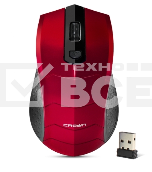 Мышь беспроводная Crown CMM-934W красный/черный, 1200 dpi, радиоканал, USB, кнопки - 4