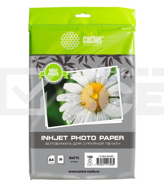 Фотобумага Cactus CS-MA410020ED A4/100г/м2/20л./белый матовое для струйной печати