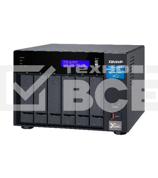 Сетевое хранилище без дисков SMB QNAP TVS-672XT-i3-8G 6-Bay NAS, Intel Core i3-8100T 4-core 3.1 GHz Processor, 8GB DDR4 RAM (max 32GB RAM), 6x 2.5