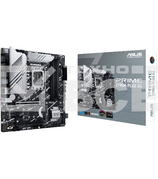 Материнская плата ASUS PRIME Z790M-PLUS D4, LGA 1700, Intel Z790, 4xDDR4, 4xSATA, 3xM.2 PCIe 4.0 x4, 1xPCIe 5.0 x16, 1xPCIe 4.0 x4, 2xPCIe x1, 1xHDMI, 1xDP, 1xUSB-C 3.2 Gen 2x2, 1xUSB 3.2 Gen 2, 4xUSB 3.2 Gen 1, 2xUSB 2.0, 1x 1Gb LAN, 3x3.5 мм, 7.1, mATX