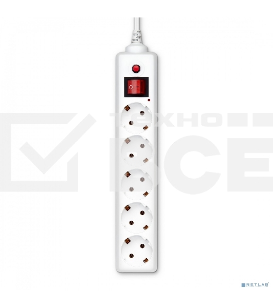 Сетевой фильтр Buro 500SH-1.8-UPS-W 1.8м, 5 розеток, белый, коробка