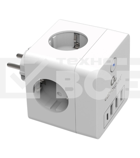 Сетевой фильтр Cablexpert Cube, CUBE-4-СU3-W, 4р, 16А, 1xType-C PD, 3хUSB, ур.защиты 2+, белый, коробка