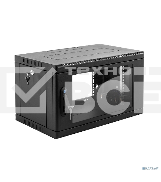 Шкаф коммутационный ЦМО (ШРН-6.350-9005) настенный 6U 600x350мм пер.дв.стекл 200кг черный 300мм 180град.
