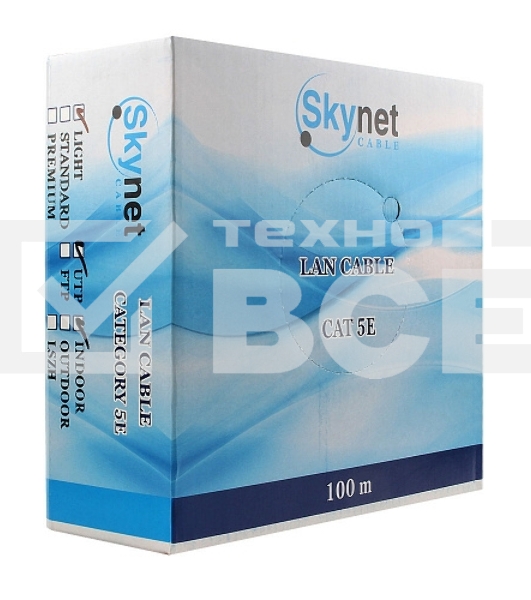 Кабель SkyNet Standart UTP indoor 2x2x0,48, медный, FLUKE TEST, кат.5e, однож., 100 м, box, серый