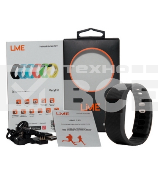 Фитнес-браслет Lime Lime 102 черный Шагомер, Подсчет калорий, Часы, Будильник, Черный ремешок (550113)