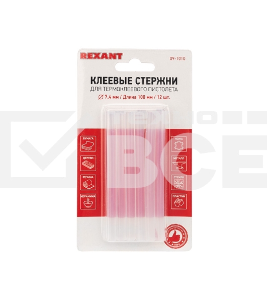 Клеевые стержни Rexant, Ø7 мм, 100 мм, прозрачные, 12 шт., блистер