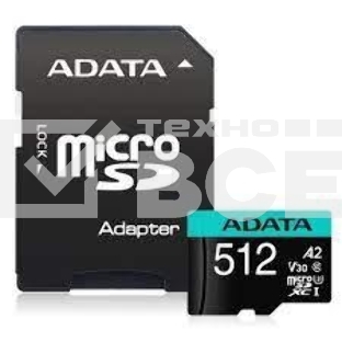 Карта памяти MICRO SDXC 512GB W/AD. AUSDX512GUI3V30SA2-RA1 ADATA