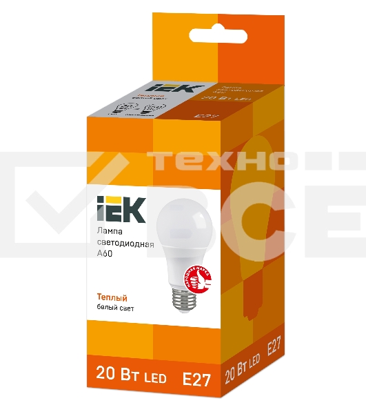 Лампа Iek LLE-A60-20-230-30-E27 светодиодная ECO A60 шар 20Вт 230В 3000К E27 IEK