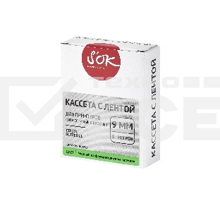 Кассета с лентой S'OK by Sakura Printing TZED21 для Brother, черный на зеленом, 9мм/8м, наклейка