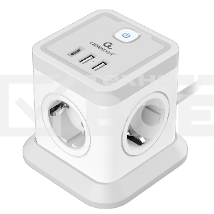 Сетевой фильтр Cablexpert Tower, TWR-4-CU2-W-2, 4р, 10А, 1xType-C PD, 20Вт, 2хUSB, 2м, ур.защиты 2+, белый, коробка