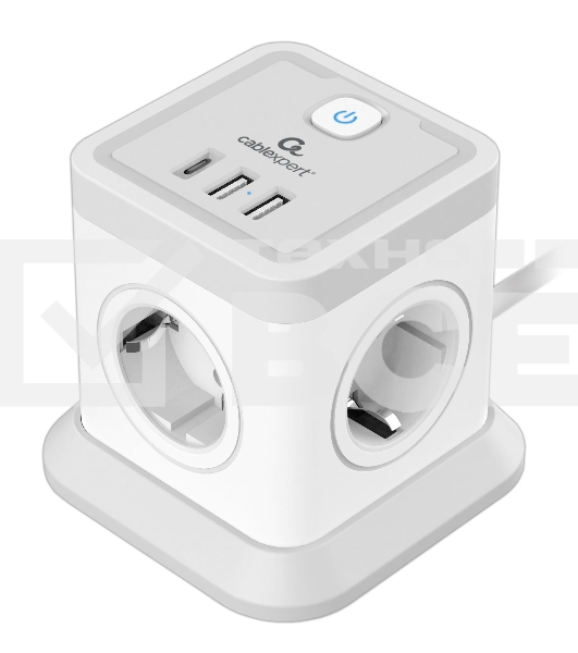 Сетевой фильтр Cablexpert Tower, TWR-4-CU2-W-2, 4р, 10А, 1xType-C PD, 20Вт, 2хUSB, 2м, ур.защиты 2+, белый, коробка
