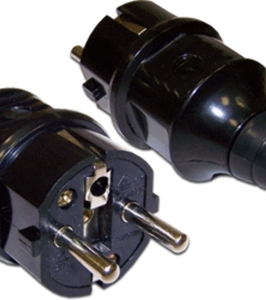 Вилка CEE 7/7 Schuko, 16A, 250V, прямая, разборная, черная