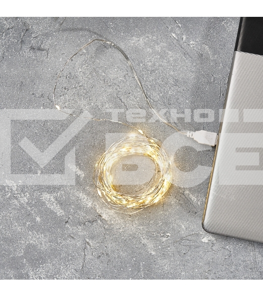 Гирлянда «Роса» 10 м, 100 LED, USB, теплое белое свечение NEON-NIGHT