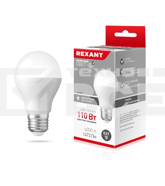 Лампа светодиодная Rexant Груша A60 15,5 Вт E27 1473 лм 4000 K нейтральный свет