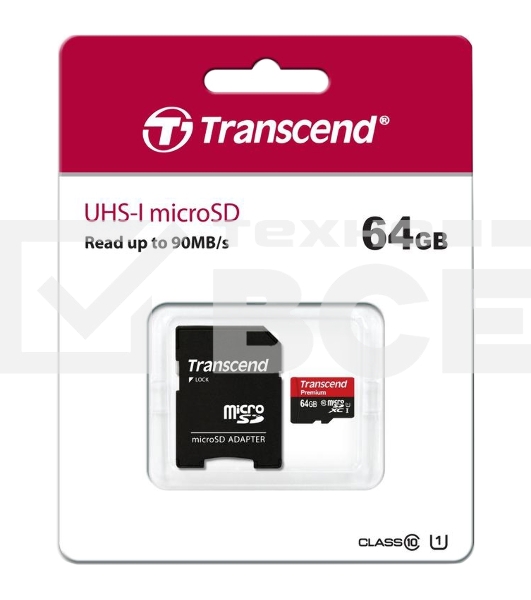 Флеш карта microSDXC 64Gb Class10 Transcend TS64GUSDU1 + adapter