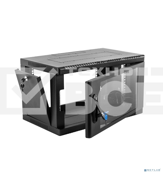 Шкаф коммутационный ЦМО (ШРН-6.350-9005) настенный 6U 600x350мм пер.дв.стекл 200кг черный 300мм 180град.