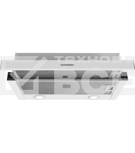 Встраиваемая вытяжка KUPPERSBERG SLIMDUAL 60 W, телескопическая, 60 см, High-Tech, макс. Производительность 650 м3/ч, 3 скорости, механическое управление, светодиодное освещение, два мотора, уровень шума 53 дБ, цвет белый
