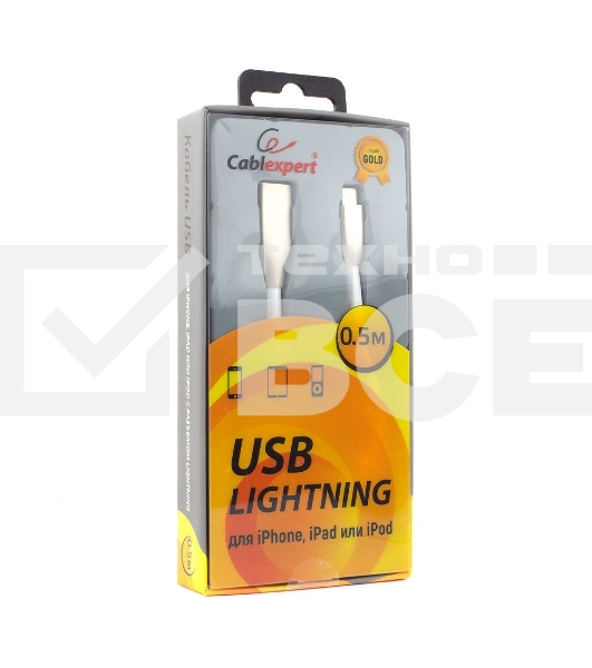 Кабель Cablexpert для Apple CC-G-APUSB01W-0.5M, AM/Lightning, серия Gold, длина 0.5м, белый, блистер