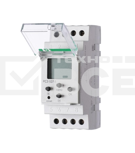 Реле времени PCZ-527-1 (двухканальное; астрономическое/суточное/недельное (режим работы настраивается для каждого канала); ночной перерыв; годовая программа; 2 модуля; монтаж на DIN-рейке) F&F EA02.002.017