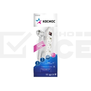 Удлинитель 5х5м с заземл. 16А IP20 ПВС 3х1 с выкл. Космос YKsm5m-5g-Z-V(K)