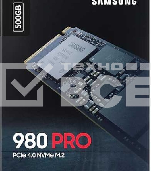 Накопитель SSD Samsung 980 PRO, 500GB, PCIe 4.0 x4, M.2 2280, NVMe, R/W 6900/5000
