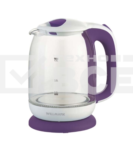 Чайник электрический Willmark WEK-1704G (1.7л, пов. на 360 град., стекло, 2200Вт) (Белый/фиолет)