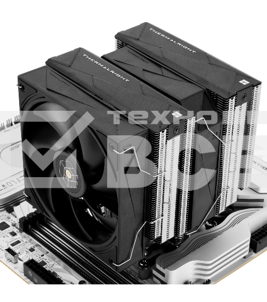 Кулер для процессора Thermalright Royal Pretor 130 (4-pin PWM, 158mm, Ni/Cu, 6x6mm, 1x120+1x130mm, 80.45CFM/81.88CFM, 29.4dBA/28.3dBA, 2150PM/1750RPM, S: 1200, 1700, 1851, 2011, 2066, 115X, AM4, AM5, silver, black)
