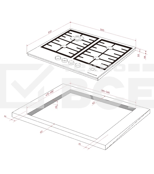 Варочная поверхность Kuppersberg FG 68 B газ, High-Tech, 60 см, автоматический электроподжиг, газ-контроль, форсунки под сжиженый газ, механическое/сенсорное управление, таймер, блокировка панели управления, подсветка панели управления, SABAF конфорки, чугунные решетки, цвет черный, цвет фурнитуры черно-серебристый