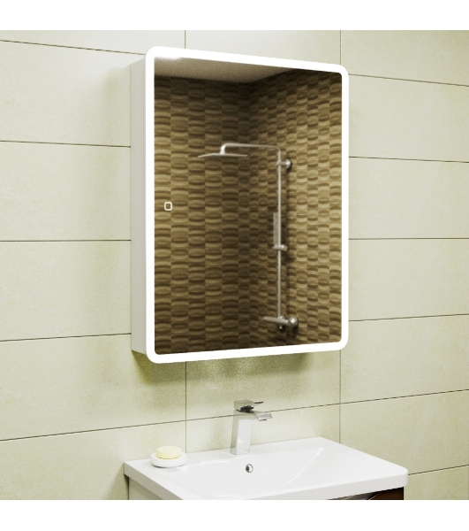 Зеркальный шкаф Bau Stil 60х80, LED подсветка, сенсор, плавное закрывание, оборачиваемый
