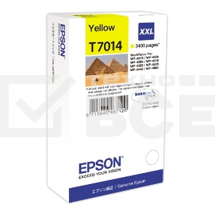 Картридж струйный EPSON C13T70144010 желтый (3400 стр. сверх-повышенной емкости) для WorkForce WP-4015DN WP-4015, WP-4025DW WP-4025, WP-4095DN WP-4095, WP-4515DN WP-4515, WP-4525DNF WP-4525, WP-4535DWF WP-4535, WP-4595DNF WP-4595