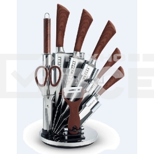 Набор кухонных ножей KELLI KL-2127 метал на подставке Высококачественная сталь 9 предметов: Топорик кухонный 16 см, Нож поварской 20 см, Нож хлебный 20 см, Нож для резки 12 см, Нож овощной 9 см, Точилка, Ножницы Овощечистка с керамическим лезвиемОстрая ре