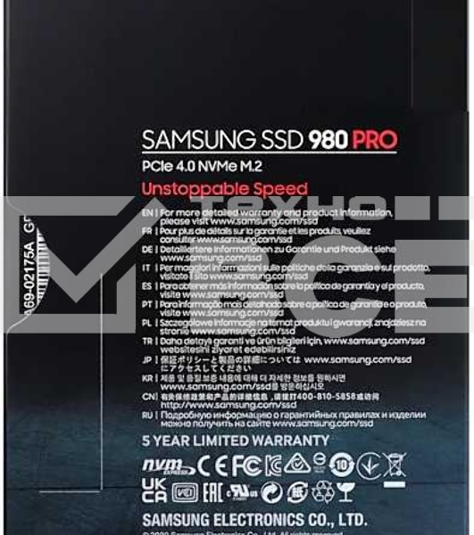 Накопитель SSD Samsung 980 PRO, 500GB, PCIe 4.0 x4, M.2 2280, NVMe, R/W 6900/5000