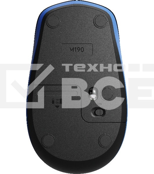 Мышь беспроводная Logitech M190 черный/синий, 1000 dpi, радиоканал, USB, кнопки - 3
